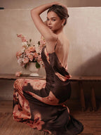 Satin Floral Spaghetti Maxi Dress