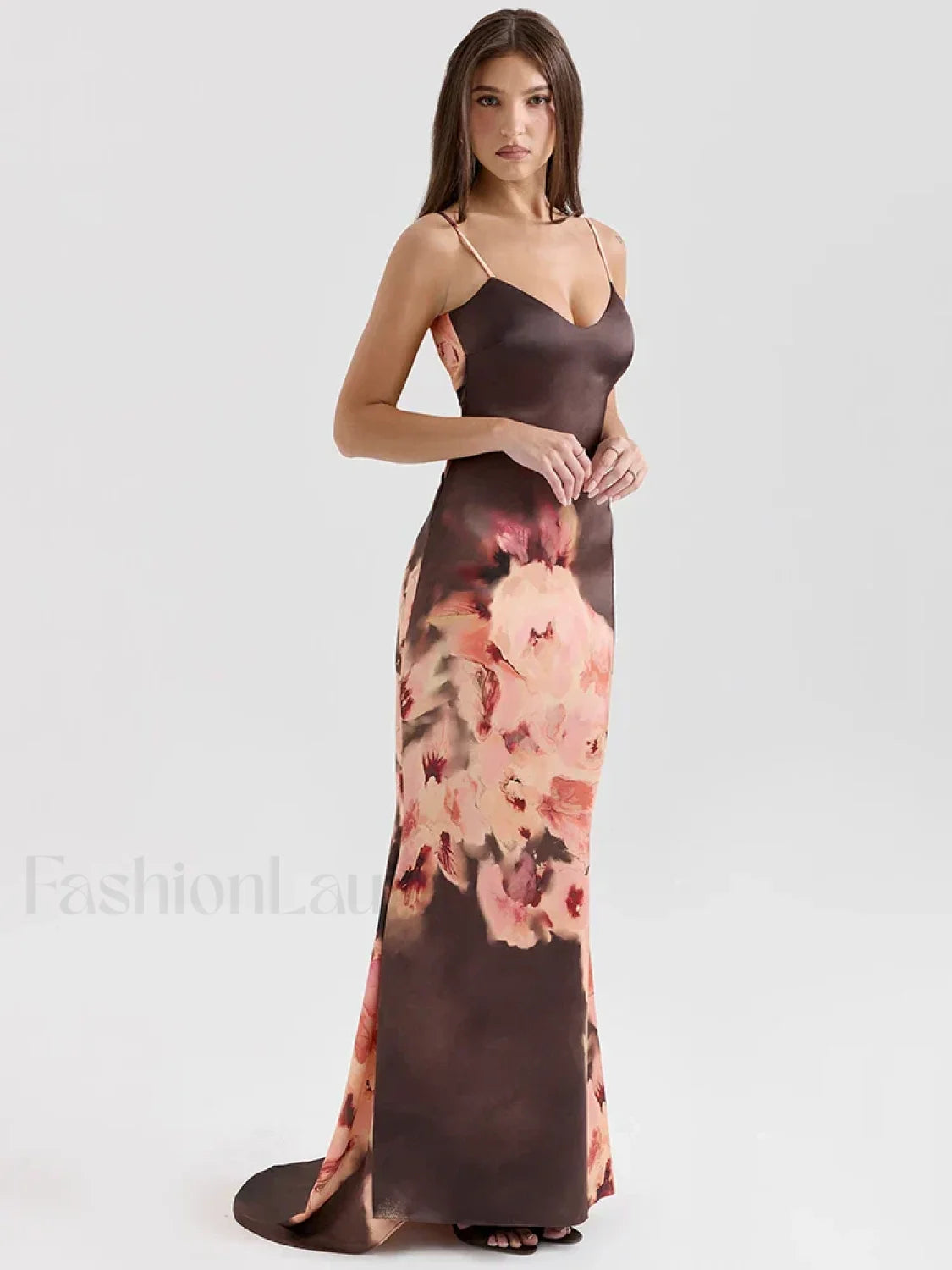 Satin Floral Spaghetti Maxi Dress Secondary image