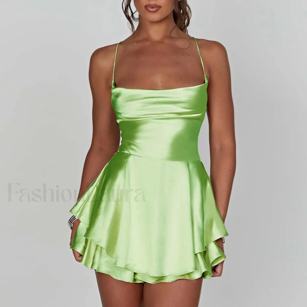 Satin Halter Pendant Mini Dress