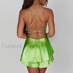 Satin Halter Pendant Mini Dress
