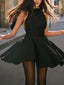 Satin Knotted Doule Pockets Open Back Pleated Mini Dress Black / XS Dresses