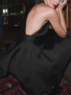 Satin Knotted Doule Pockets Open Back Pleated Mini Dress Dresses