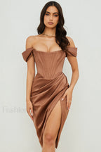 Satin Off Stylish Shoulder Dress