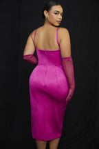 Satin Pleated Stylish Corset Midi Dress