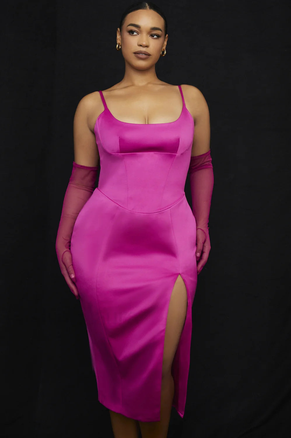 Satin Pleated Stylish Corset Midi Dress