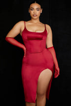 Satin Pleated Stylish Corset Midi Dress