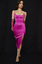 Satin Pleated Stylish Corset Midi Dress