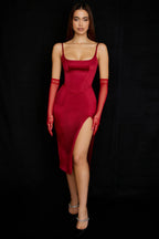 Satin Pleated Stylish Corset Midi Dress