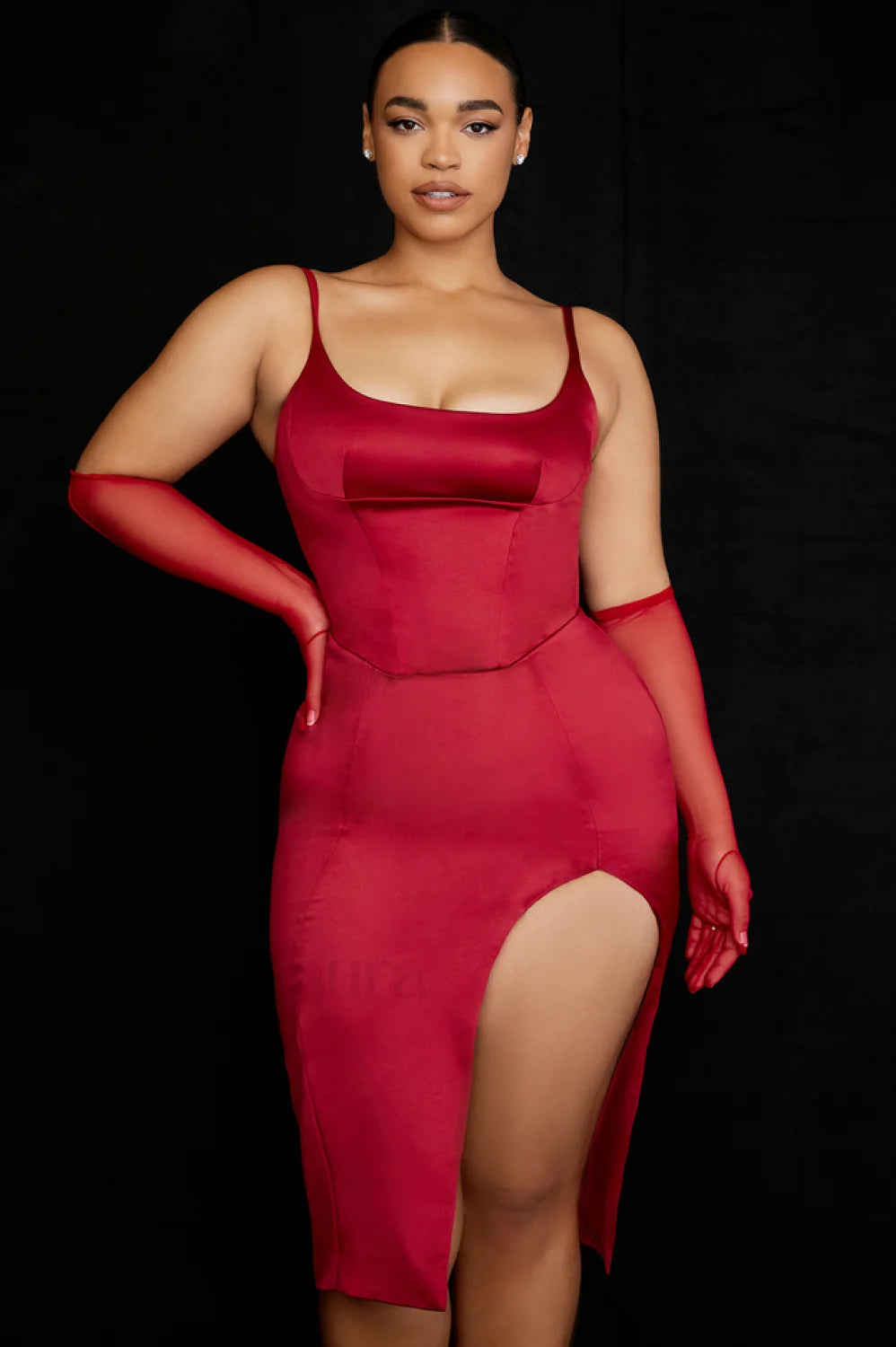 Satin Pleated Stylish Corset Midi Dress