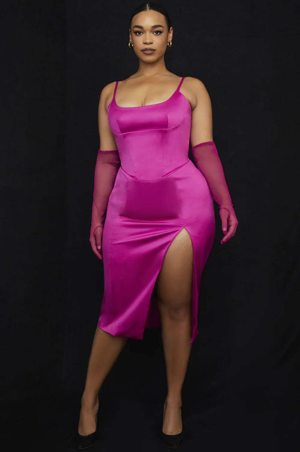 Satin Pleated Stylish Corset Midi Dress