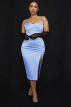 Satin Pleated Stylish Corset Midi Dress