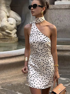 Satin Polka Dot Asymmetrical Dress Dresses