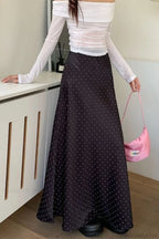 Satin Polka Dot High Waist Mermaid Skirt Black / S