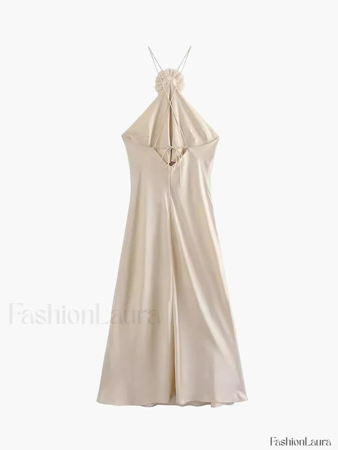Satin Rosette Decor Halter Midi Dress Dresses