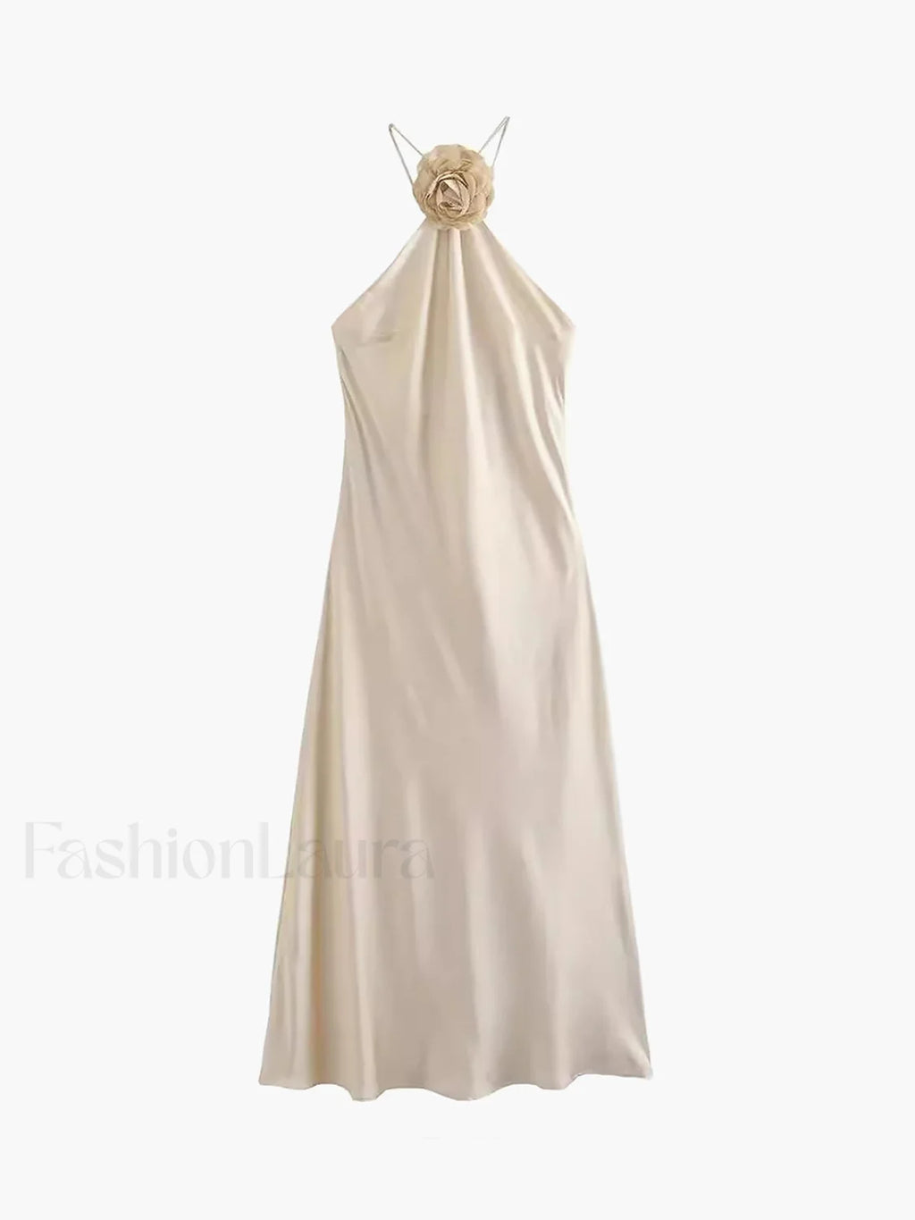 Satin Rosette Decor Halter Midi Dress Dresses