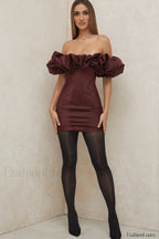 Satin Ruffle Stylish Strapless Dress