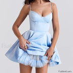 Satin Sling Party Mini Dress Blue / S