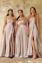 Satin Spaghetti A Line Pink Maxi Dress Champagne / 2