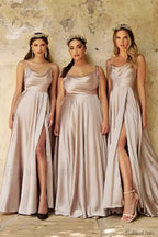 Satin Spaghetti A Line Pink Maxi Dress Champagne / 2
