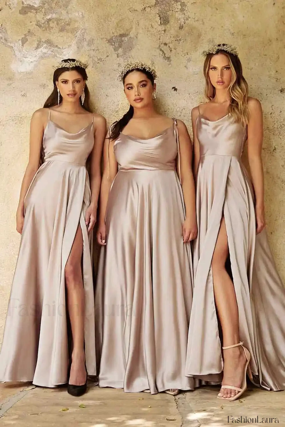 Satin Spaghetti A Line Pink Maxi Dress Champagne / 2