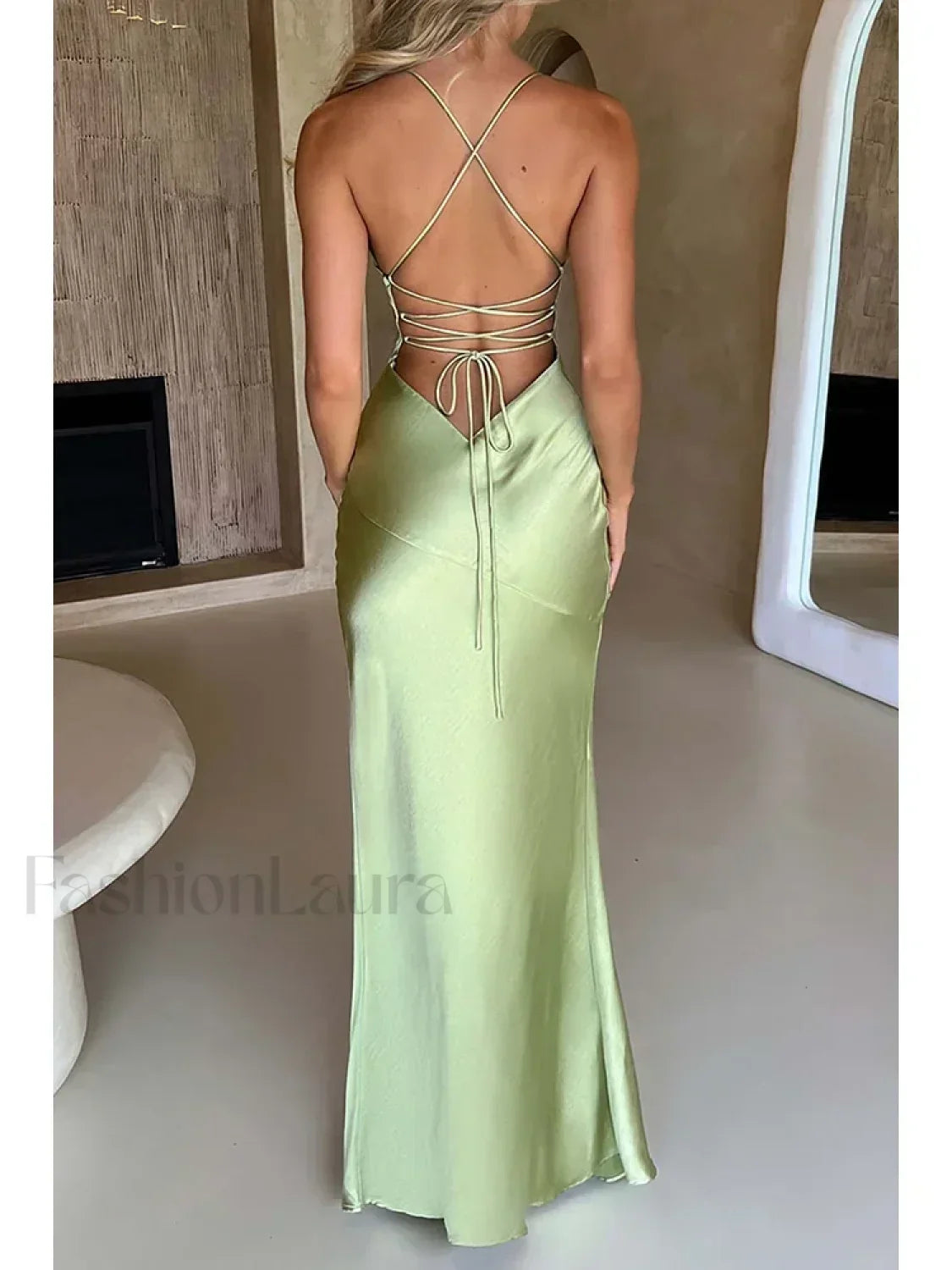Satin Split Lace Up Maxi Dress Main image