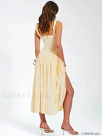 Satin Square Collar Midi Dress