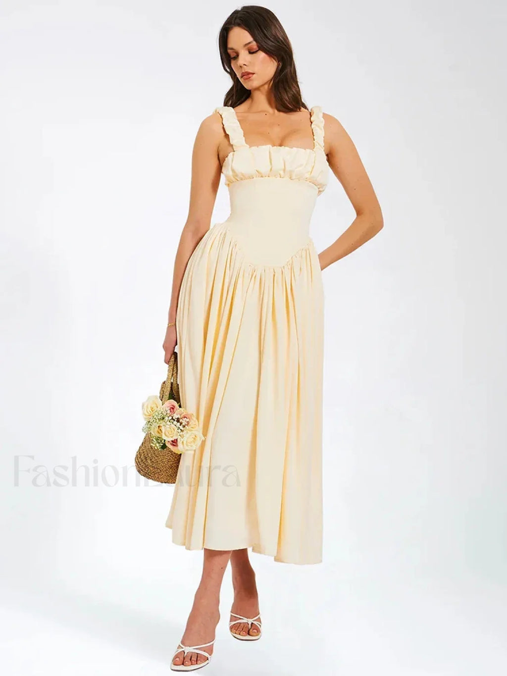 Satin Square Collar Midi Dress