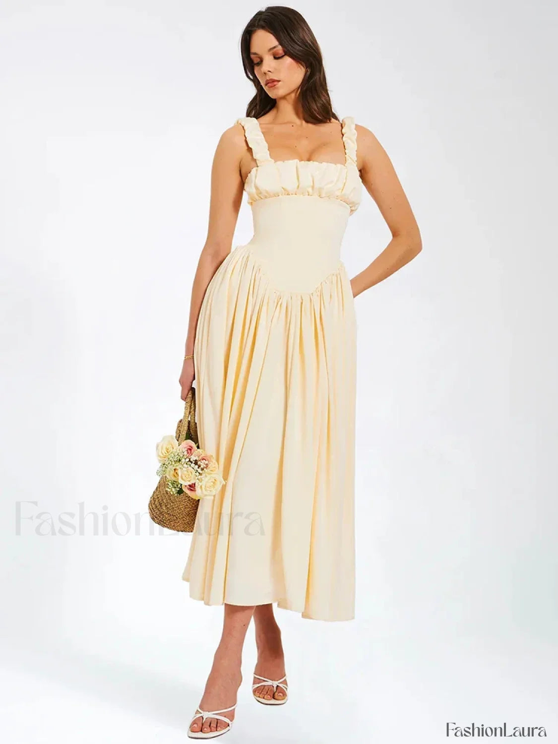 Satin Square Collar Midi Dress