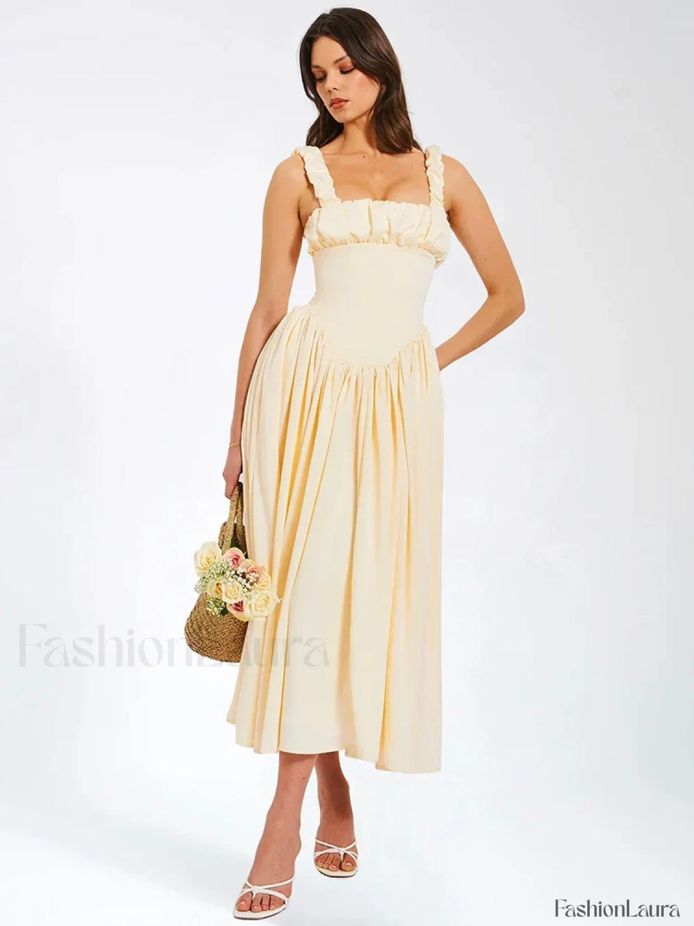 Satin Square Collar Midi Dress