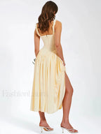 Satin Square Collar Midi Dress
