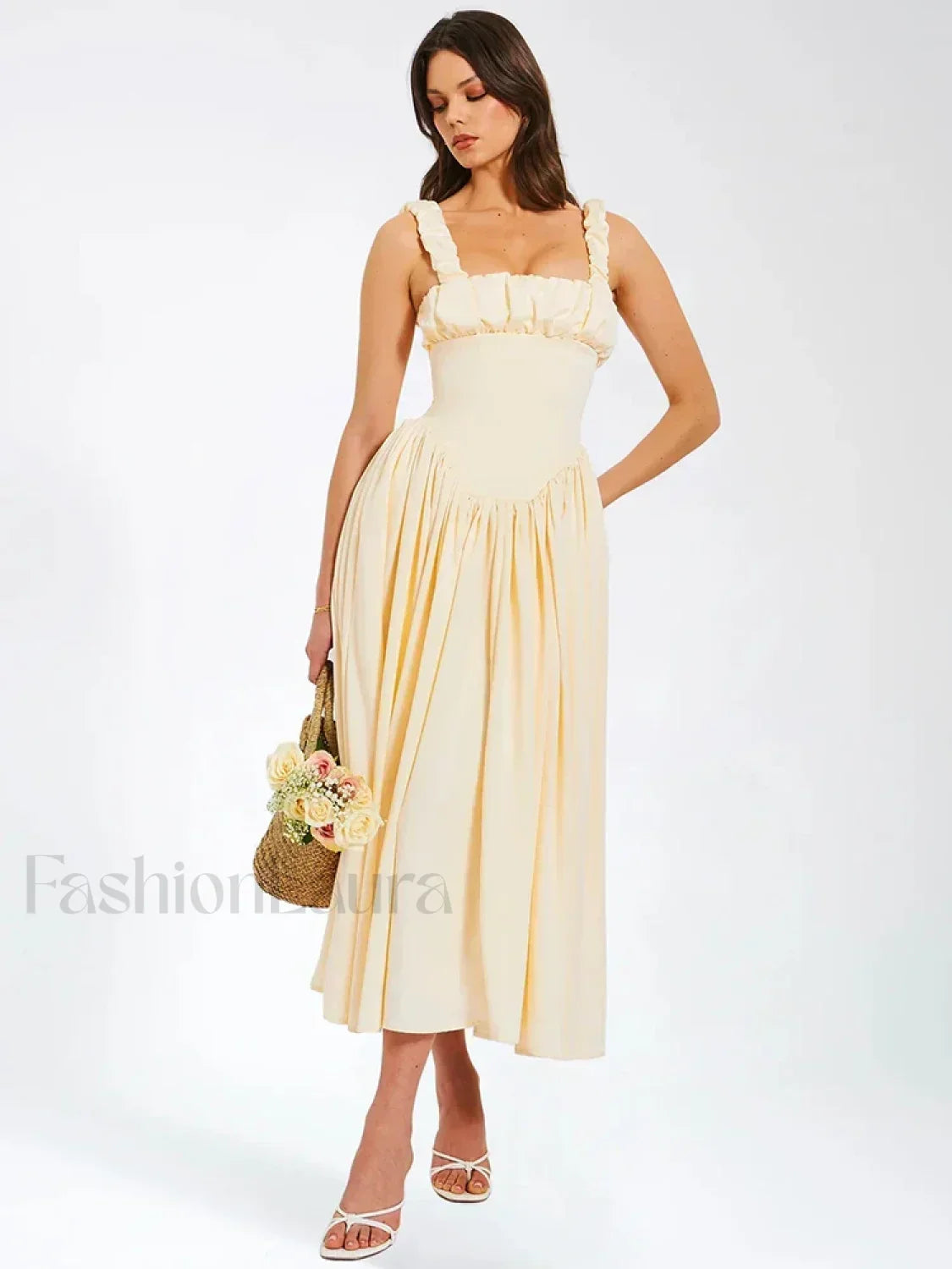 Satin Square-Collar Midi Dress Secondary image