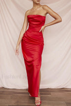Satin Strapless Stylish Corset Maxi Dress