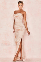 Satin Strapless Stylish Corset Maxi Dress