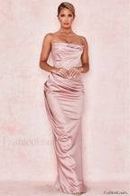 Satin Strapless Stylish Corset Maxi Dress
