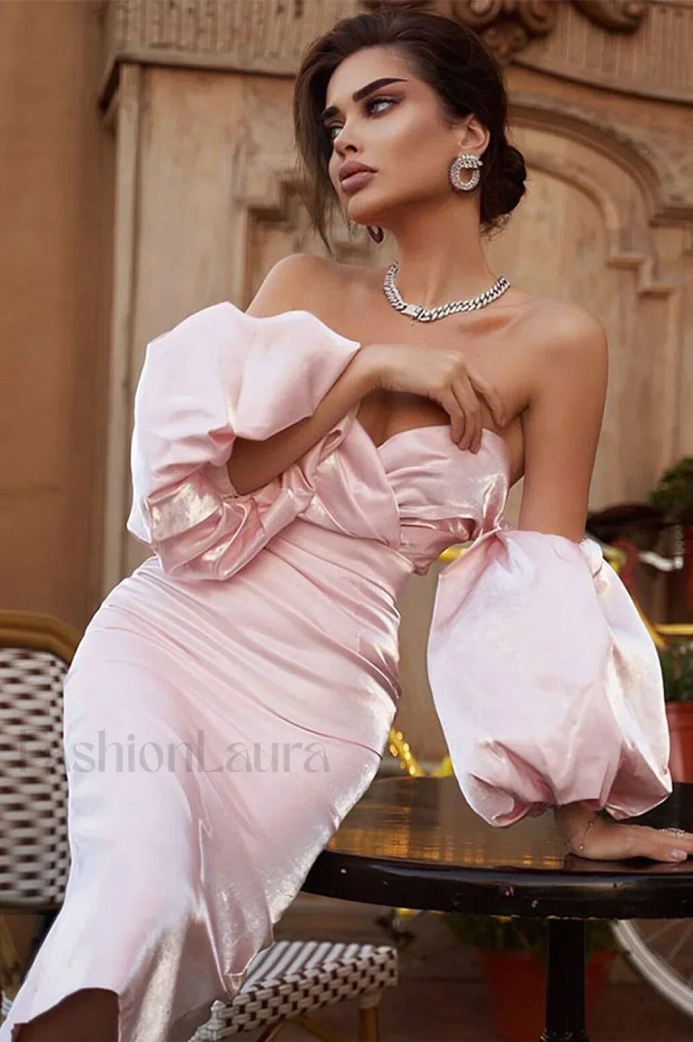 Satin Strapless Stylish Midi Dress