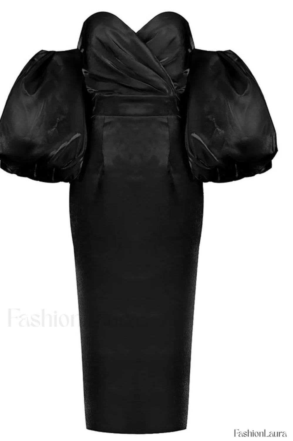 Satin Strapless Stylish Midi Dress S / Black