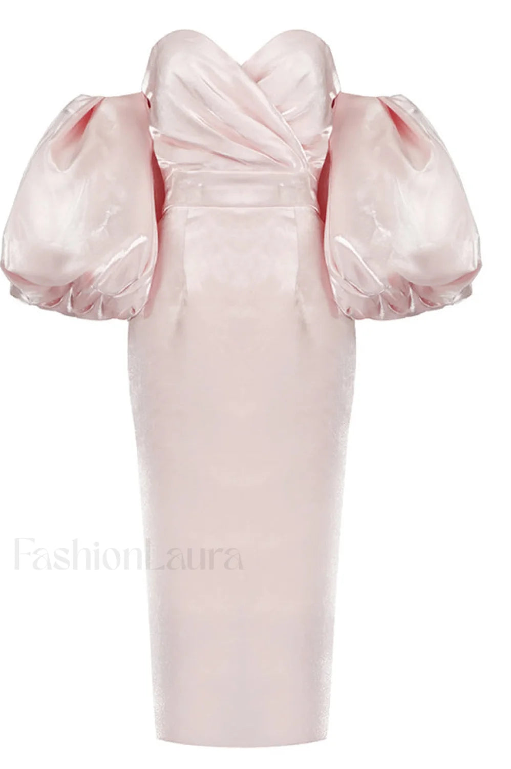 Satin Strapless Stylish Midi Dress S / Blush