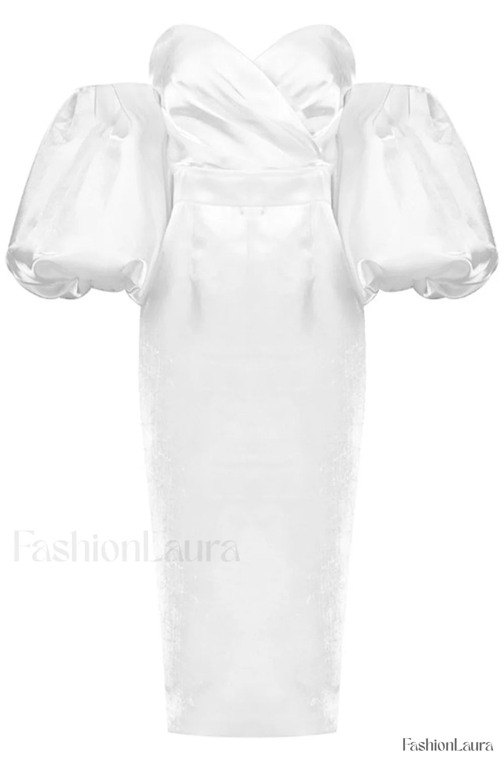 Satin Strapless Stylish Midi Dress S / White