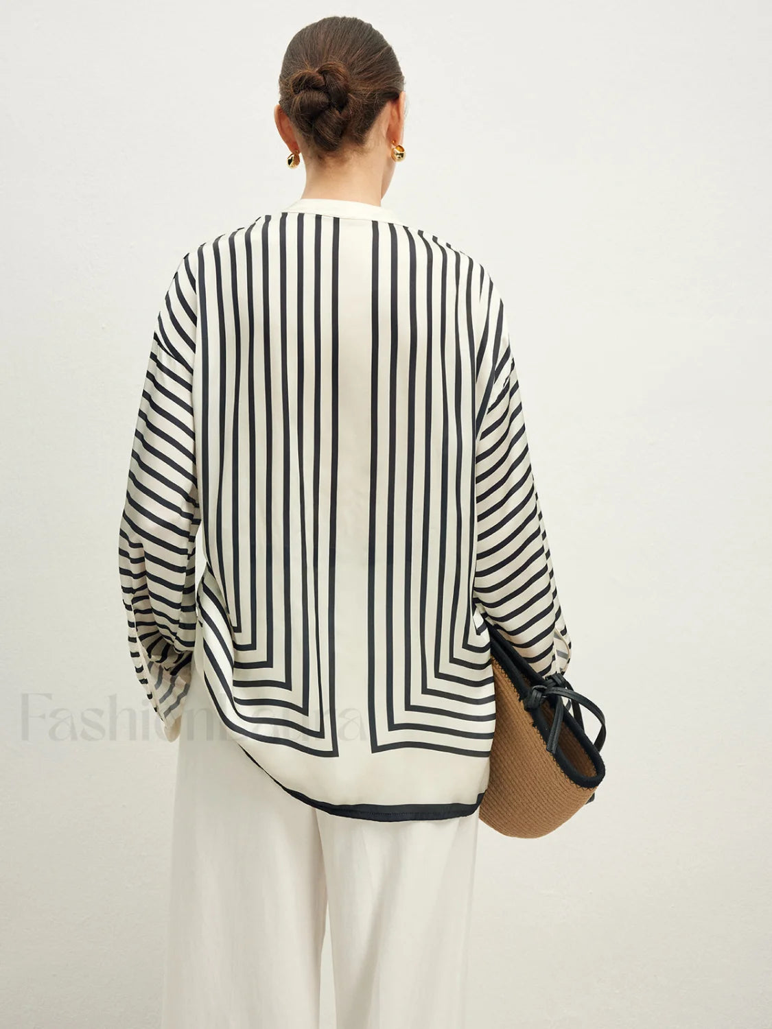 Satin Striped Button Cozy Blouse Blouses