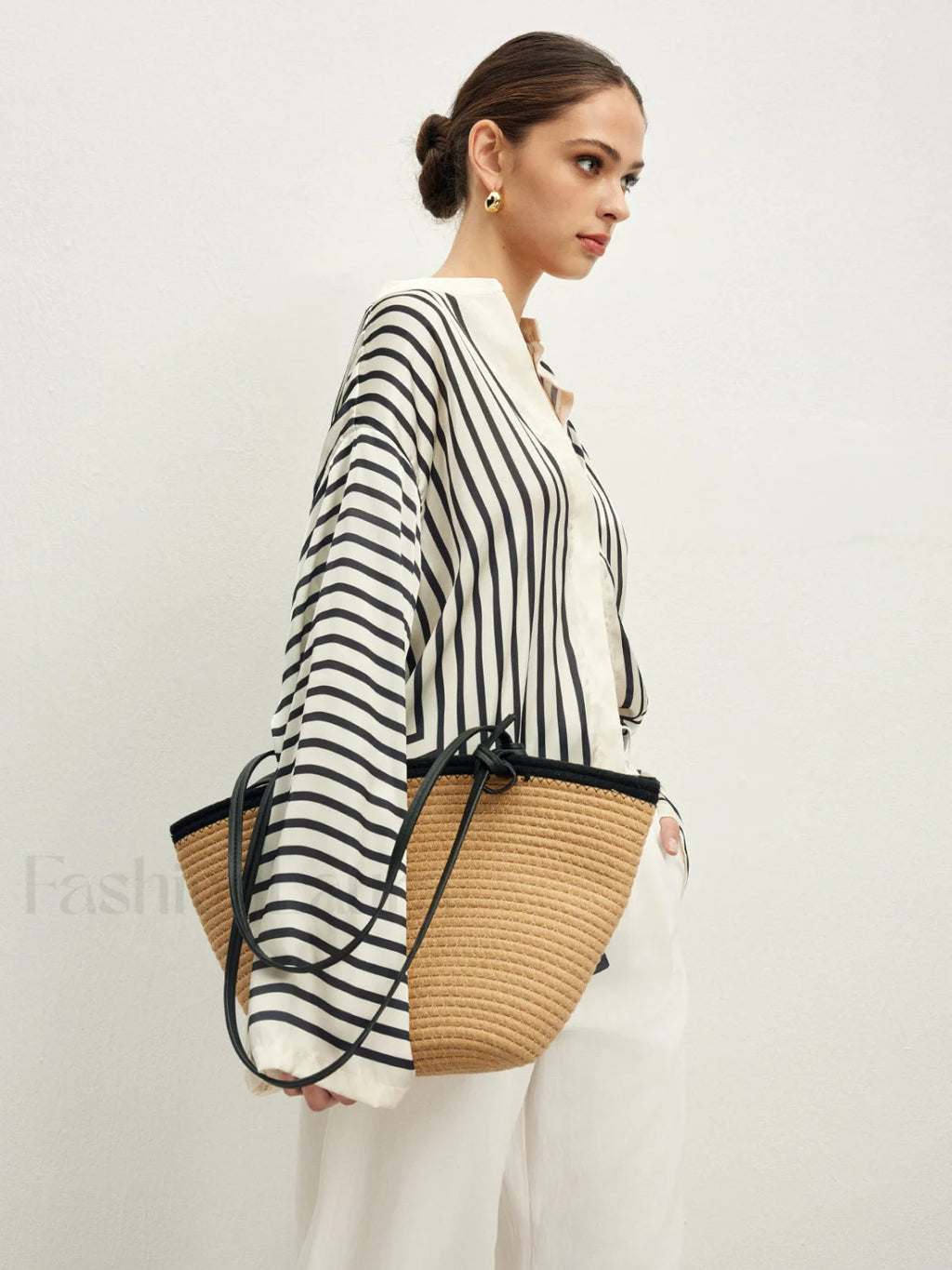 Satin Striped Button Cozy Blouse Blouses