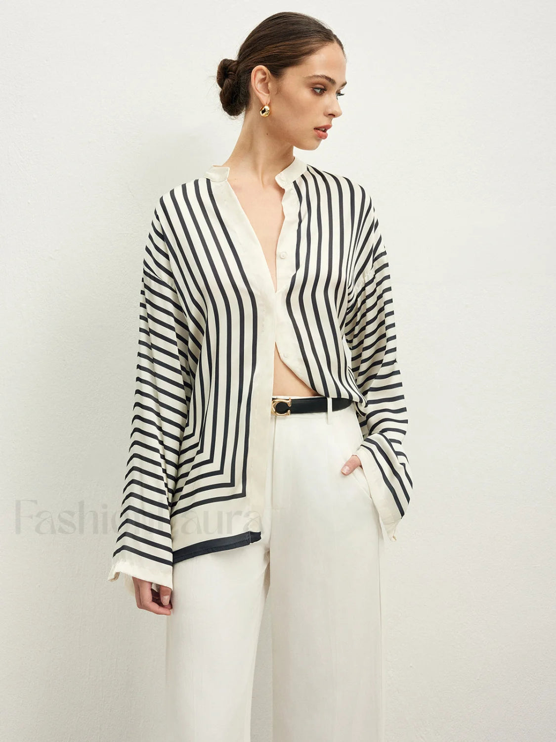 Satin Striped Button Cozy Blouse Secondary image