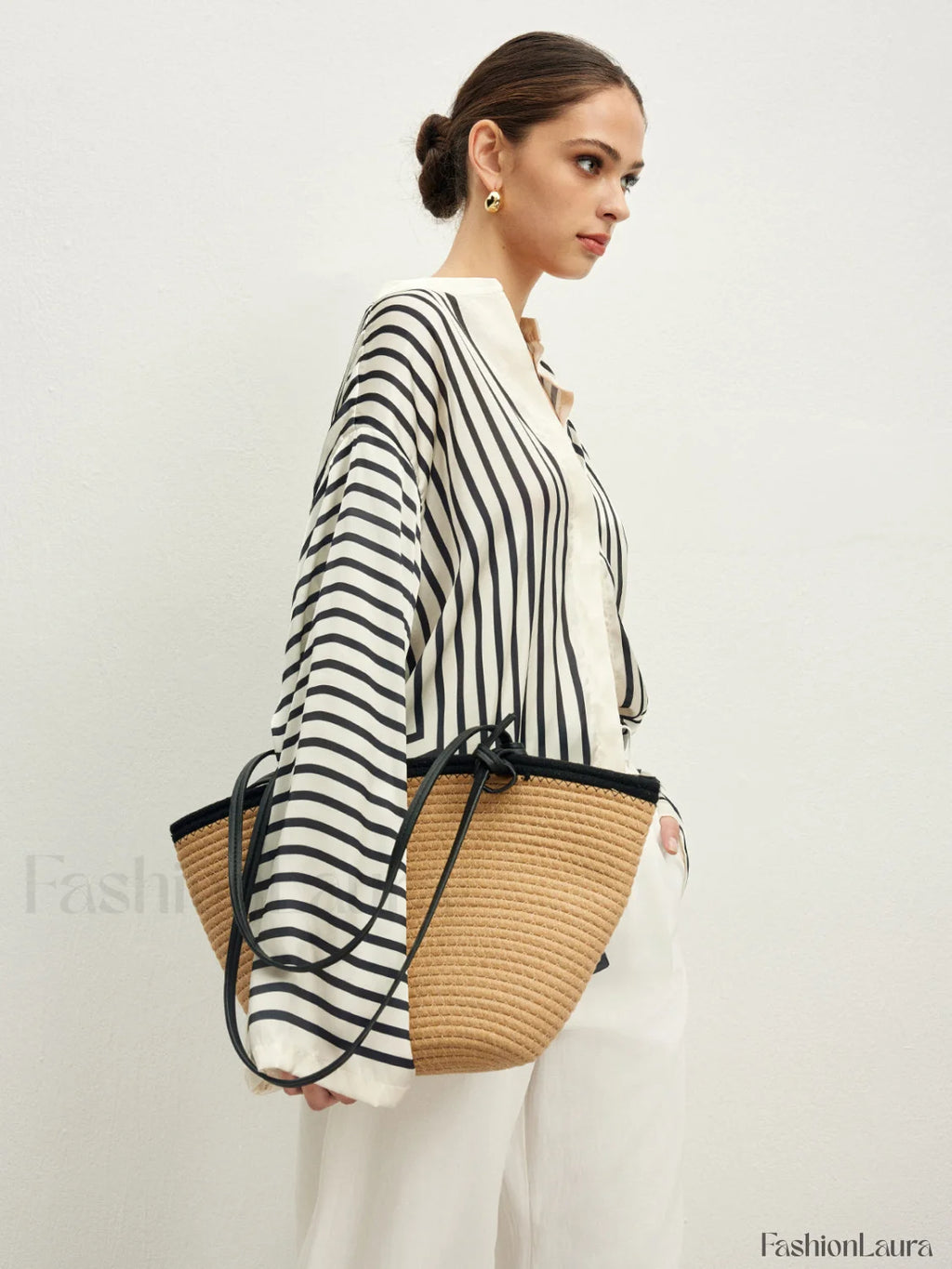 Satin Striped Button Cozy Blouse Blouses
