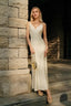 Satin V Neck Backless Solid Strappy Maxi Dress Apricot / S