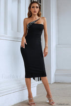 Savina One Shoulder Charming Midi Bandage Dress