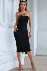 Savina One Shoulder Charming Midi Bandage Dress