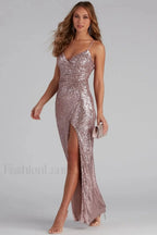 Scaly Sequin Strap Charming Low Back Dress S / Khaki