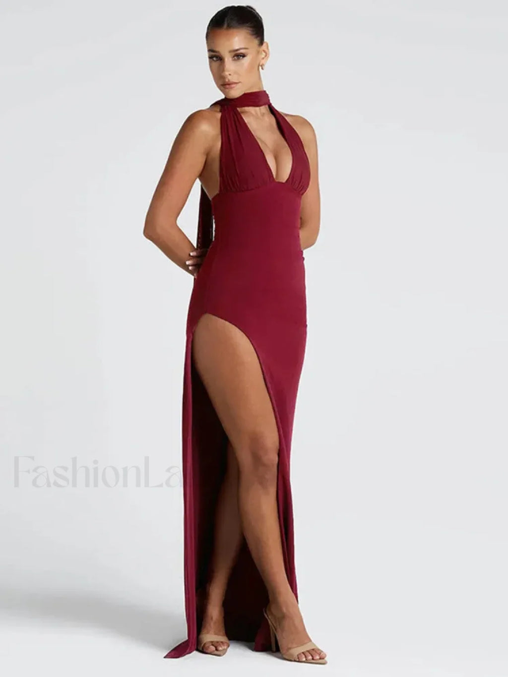 Scarf Split Deep V Maxi Dress