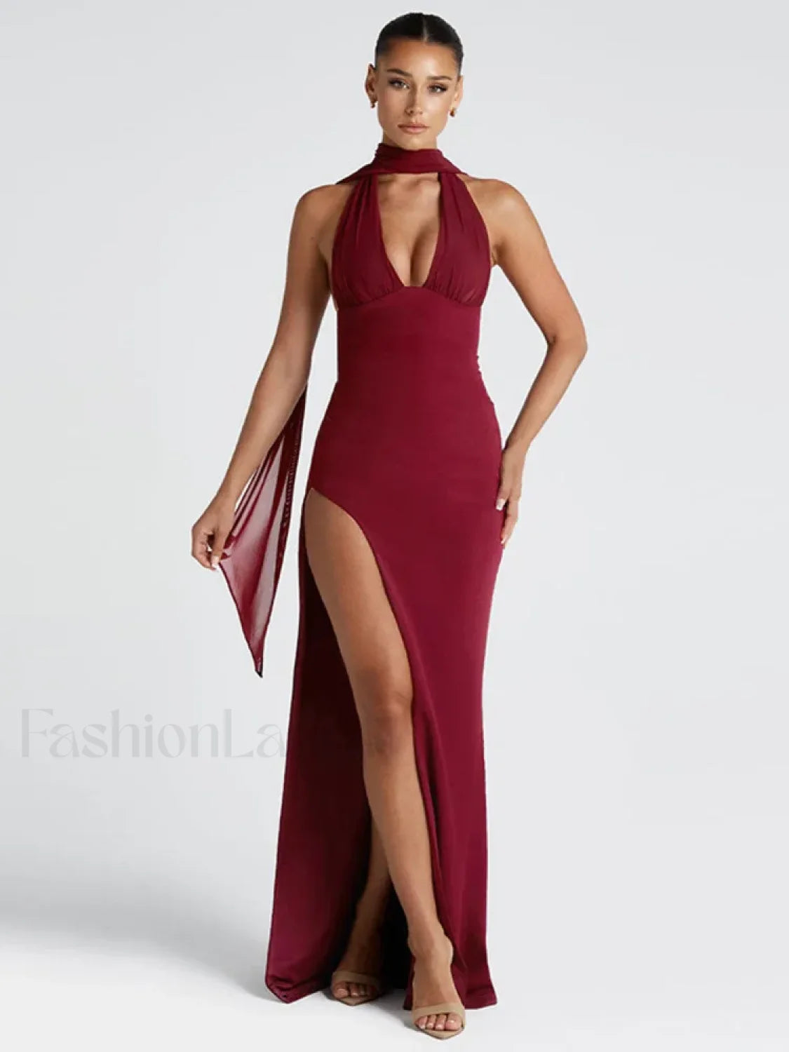 Scarf Split Deep V Maxi Dress Secondary image