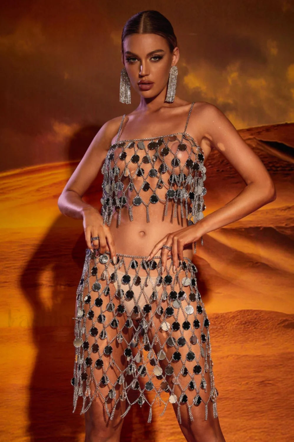 Scarlett Spaghetti Stylish Chainmail Set Free Size / Silver