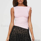 Scoop Neck Basic Slim Crop Top Pink / S